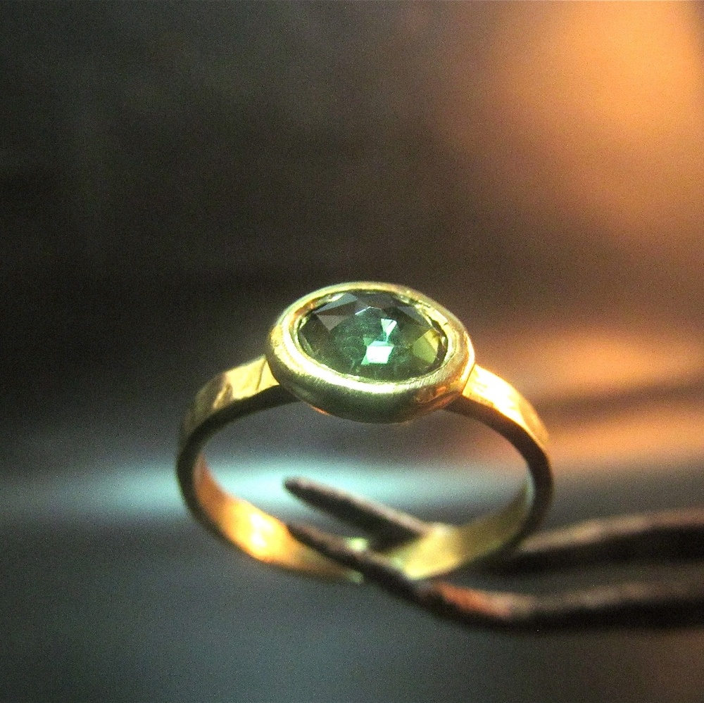 Green Tourmaline Ring, Gold, Gemstone, Handmade Jewelry